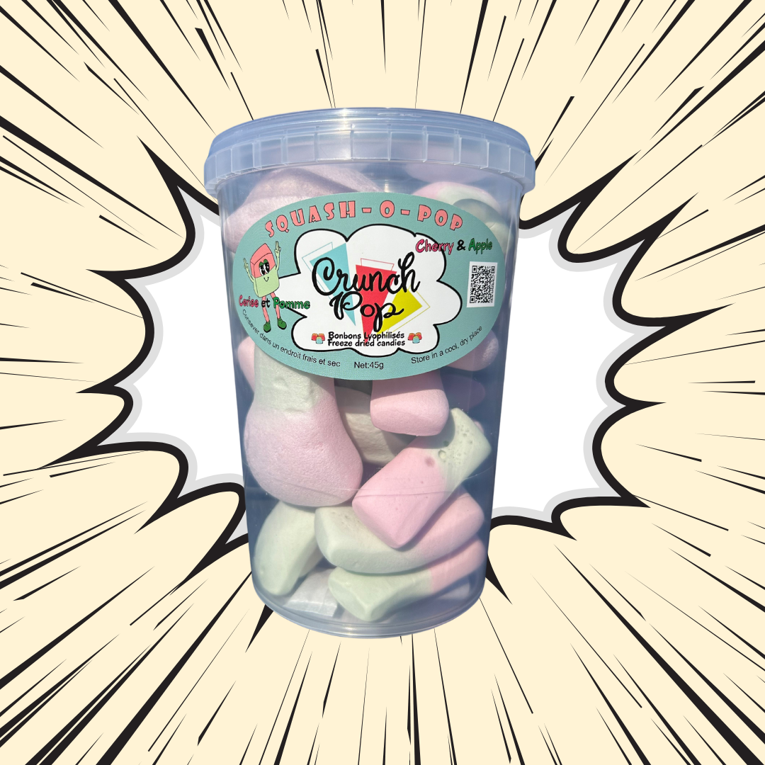 Bonbons Lyophilisés CrunchPop - Squash-O-Pop Cerise et pomme lyophilisés 45g