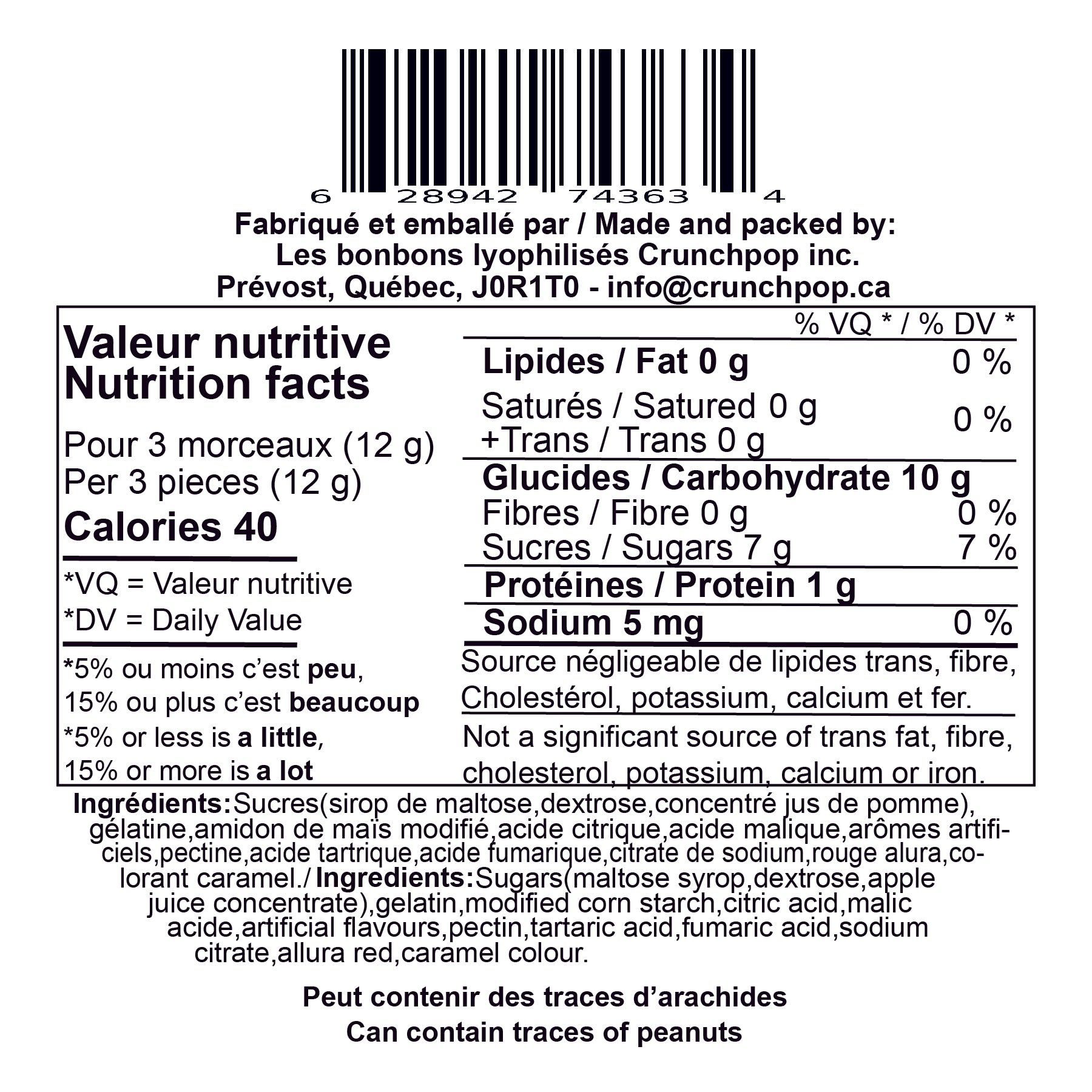 Bonbons Lyophilisés CrunchPop - Cola-Cerise Surette lyophilisés 45g